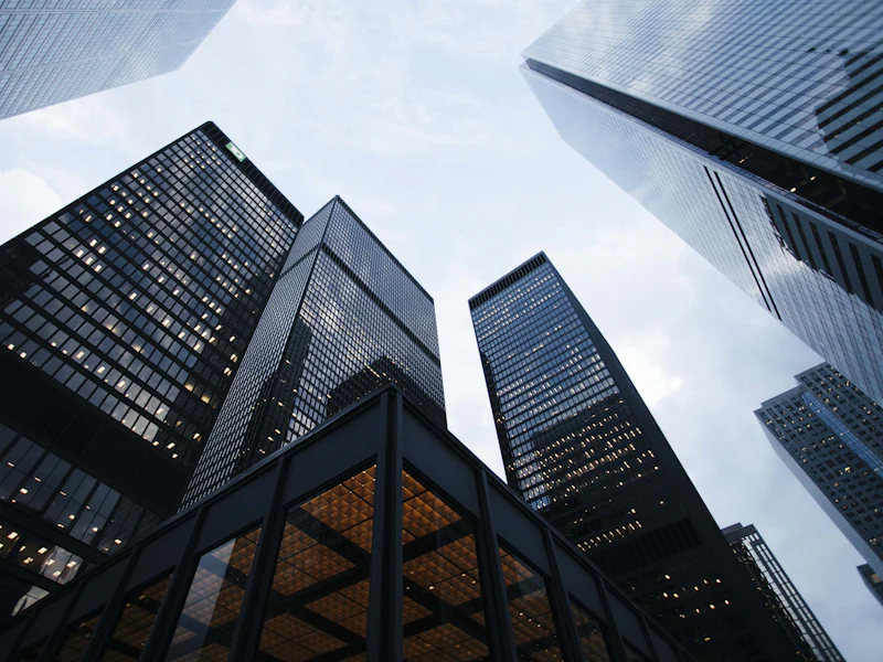Modern commercial office building with a glass and steel facade